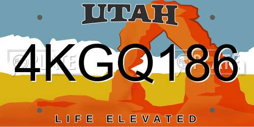 4KGQ186 Utah License Plate