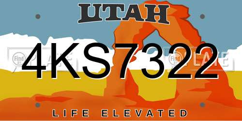 4KS7322 Utah License Plate