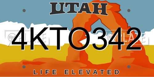 4KTO342 Utah License Plate