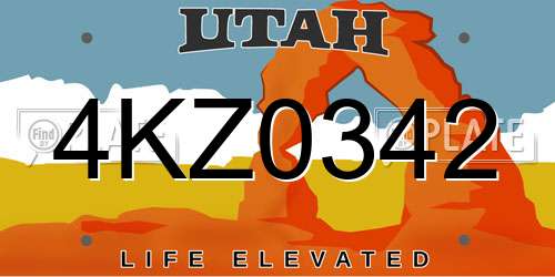4KZ0342 Utah License Plate