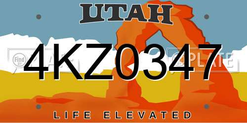 4KZ0347 Utah License Plate