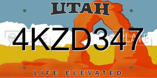 4KZD347 Utah License Plate