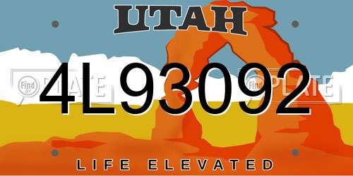 4L93092 Utah License Plate