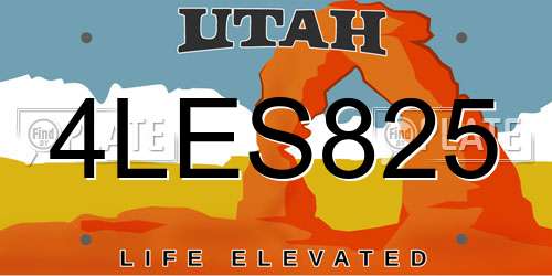 4LES825 Utah License Plate