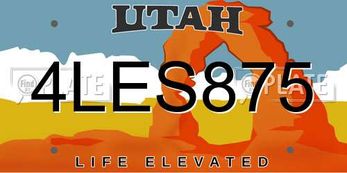 4LES875 Utah License Plate