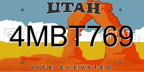 4MBT769 Utah License Plate