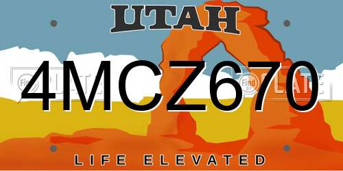 4MCZ670 Utah License Plate