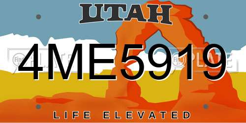 4ME5919 Utah License Plate
