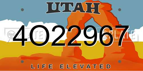 4O22967 Utah License Plate