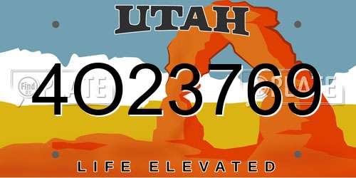 4O23769 Utah License Plate