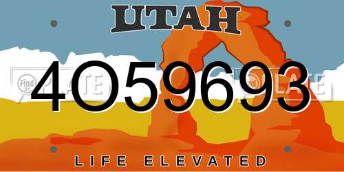4O59693 Utah License Plate