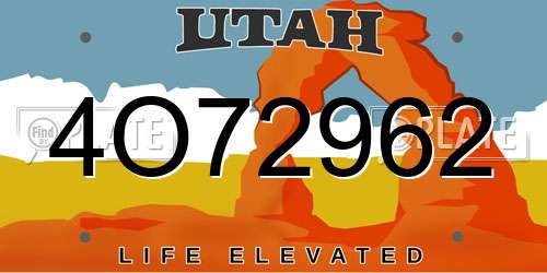 4O72962 Utah License Plate