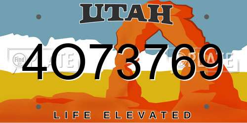 4O73769 Utah License Plate