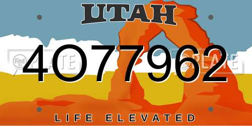 4O77962 Utah License Plate