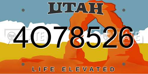4O78526 Utah License Plate