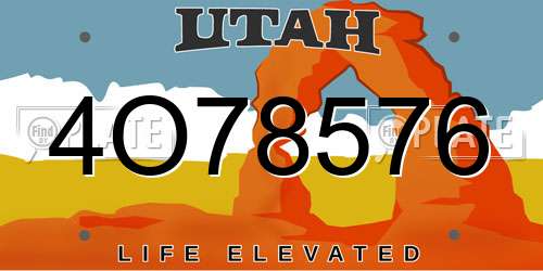4O78576 Utah License Plate
