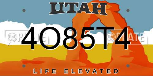 4O85T4 Utah License Plate