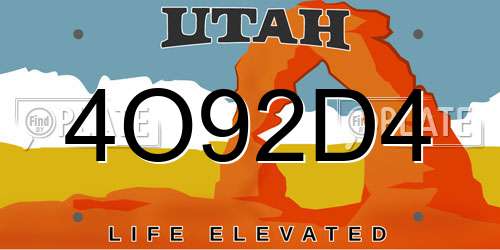 4O92D4 Utah License Plate