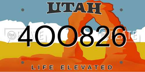 4OO826 Utah License Plate