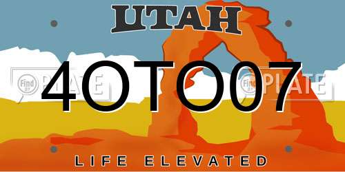 4OTO07 Utah License Plate