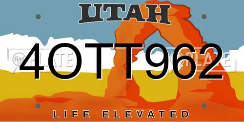 4OTT962 Utah License Plate
