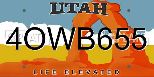 4OWB655 Utah License Plate