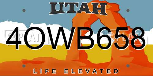 4OWB658 Utah License Plate