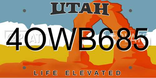 4OWB685 Utah License Plate