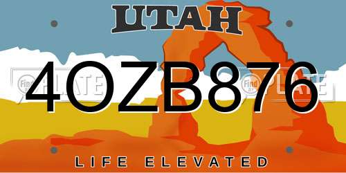 4OZB876 Utah License Plate