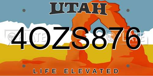 4OZS876 Utah License Plate
