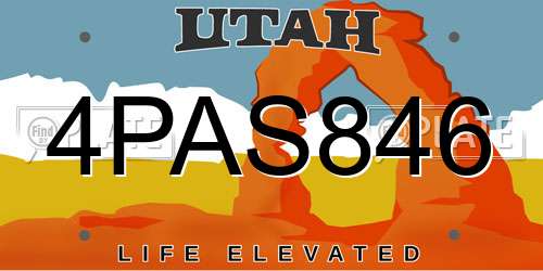4PAS846 Utah License Plate
