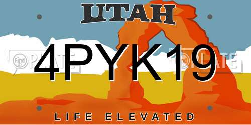 4PYK19 Utah License Plate