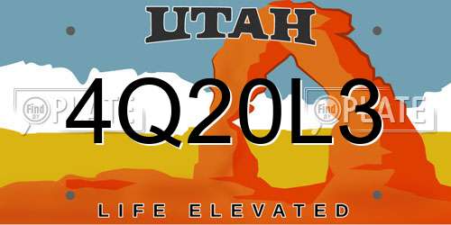 4Q20L3 Utah License Plate