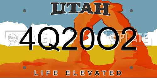 4Q20O2 Utah License Plate