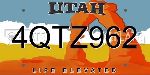 4QTZ962 Utah License Plate