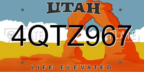 4QTZ967 Utah License Plate