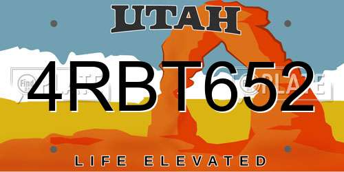 4RBT652 Utah License Plate