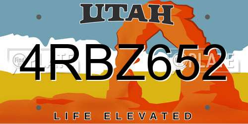 4RBZ652 Utah License Plate