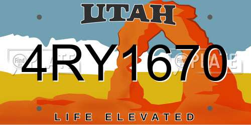 4RY1670 Utah License Plate