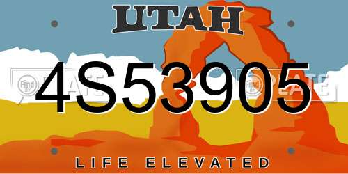 4S53905 Utah License Plate