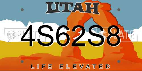 4S62S8 Utah License Plate