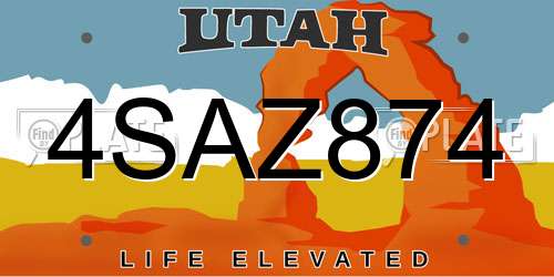 4SAZ874 Utah License Plate