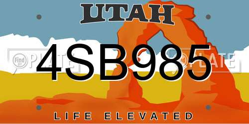 4SB985 Utah License Plate