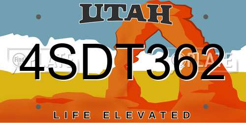 4SDT362 Utah License Plate