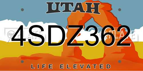 4SDZ362 Utah License Plate