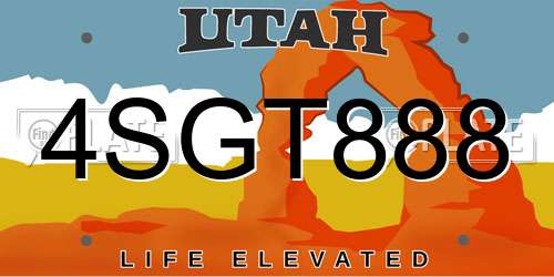 4SGT888 Utah License Plate