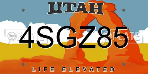 4SGZ85 Utah License Plate