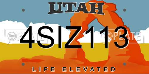 4SIZ113 Utah License Plate