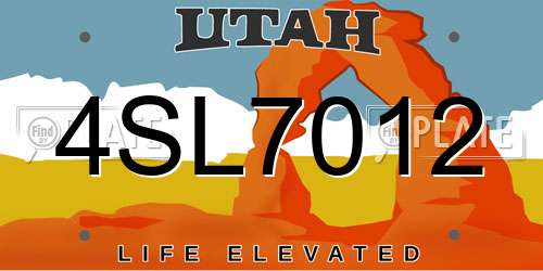 4SL7012 Utah License Plate