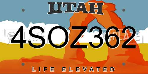 4SOZ362 Utah License Plate